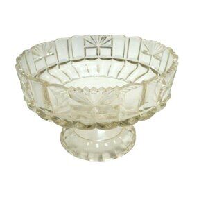 Cut Glass Serving Bowl Footed Fan Scallop Rim Wedding dish 7 Inch Grannycore MCM